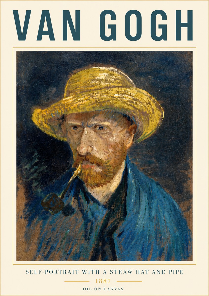Van Gogh Self-portrait with a Straw Hat and Pipe No3 - Juliste