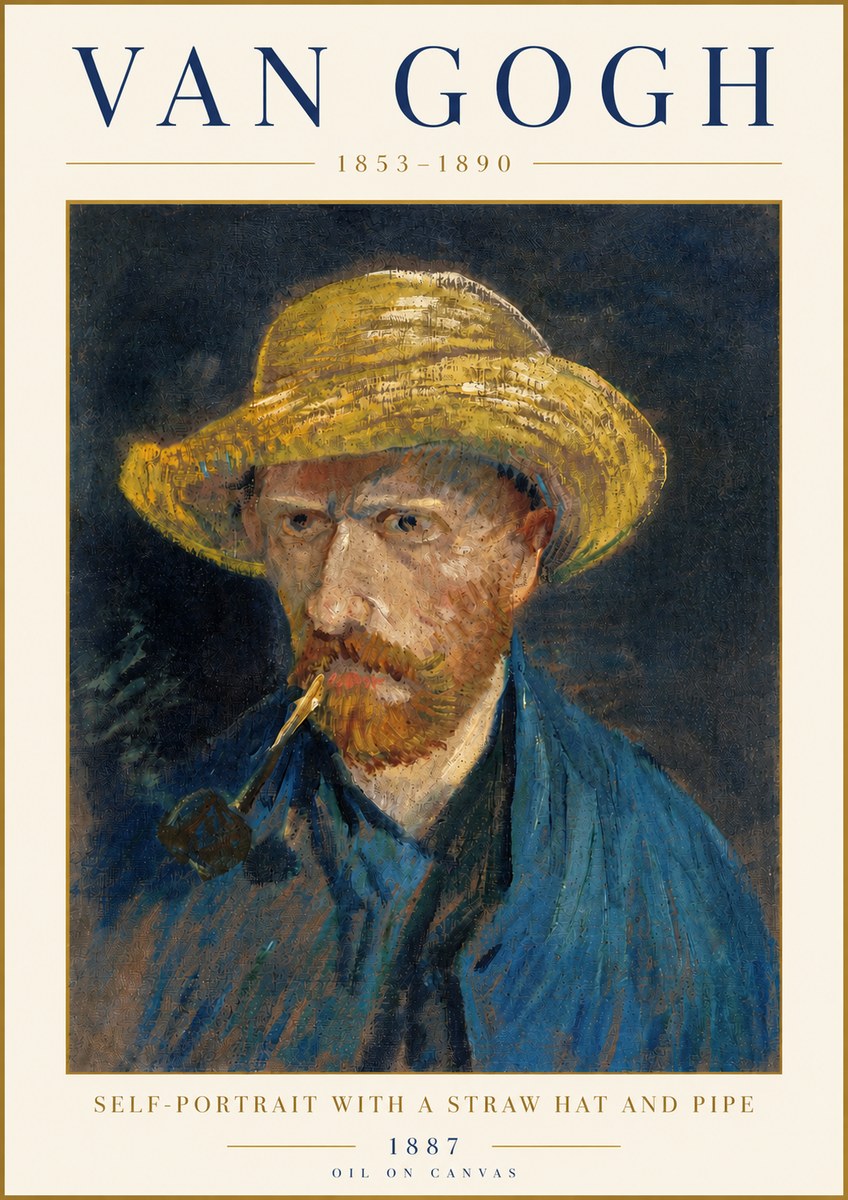 Van Gogh Self-portrait with a Straw Hat and Pipe No4 - Juliste
