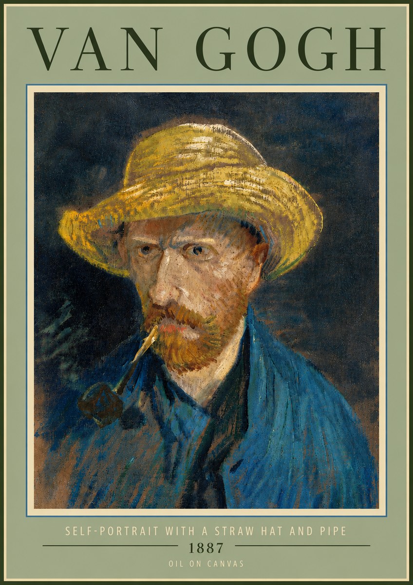 Van Gogh Self-portrait with a Straw Hat and Pipe No6 - Juliste