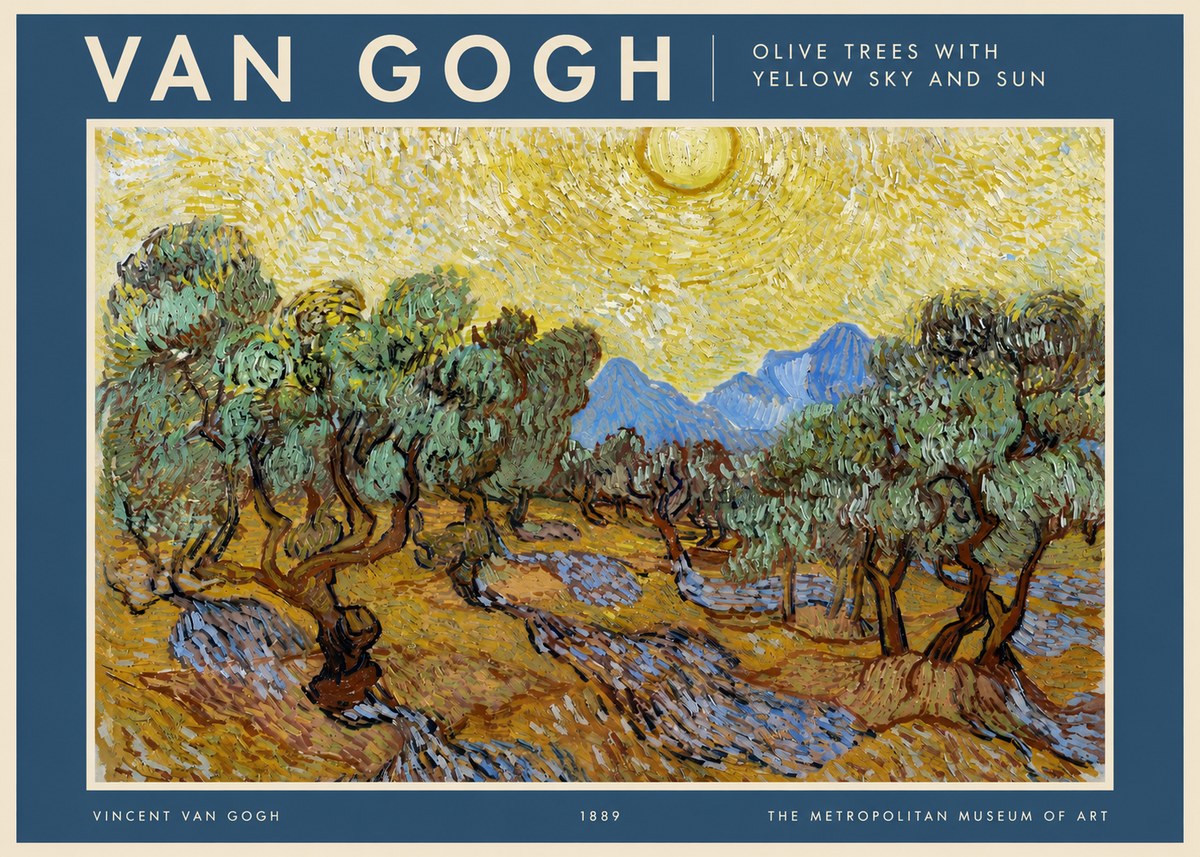 Van Gogh Olive Trees with Yellow Sky and Sun No2 - Juliste