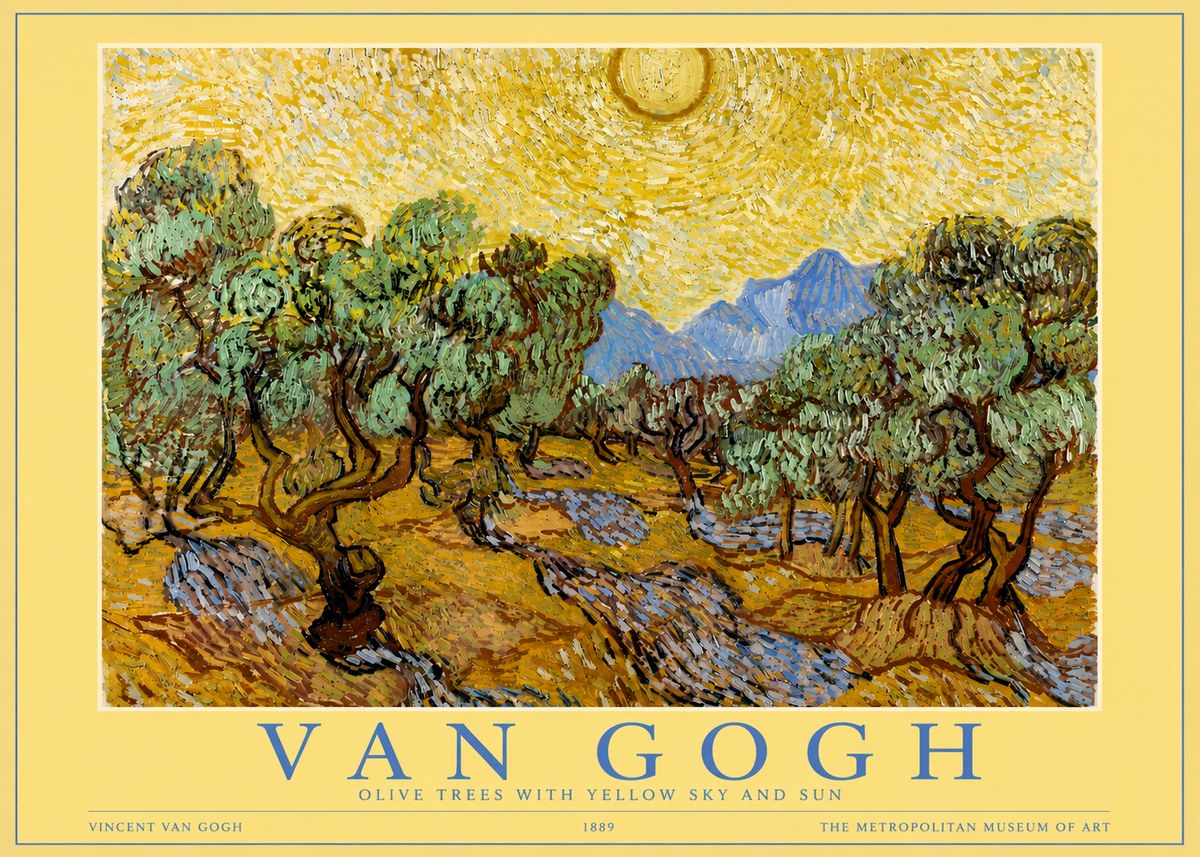 Van Gogh Olive Trees with Yellow Sky and Sun No3 - Juliste