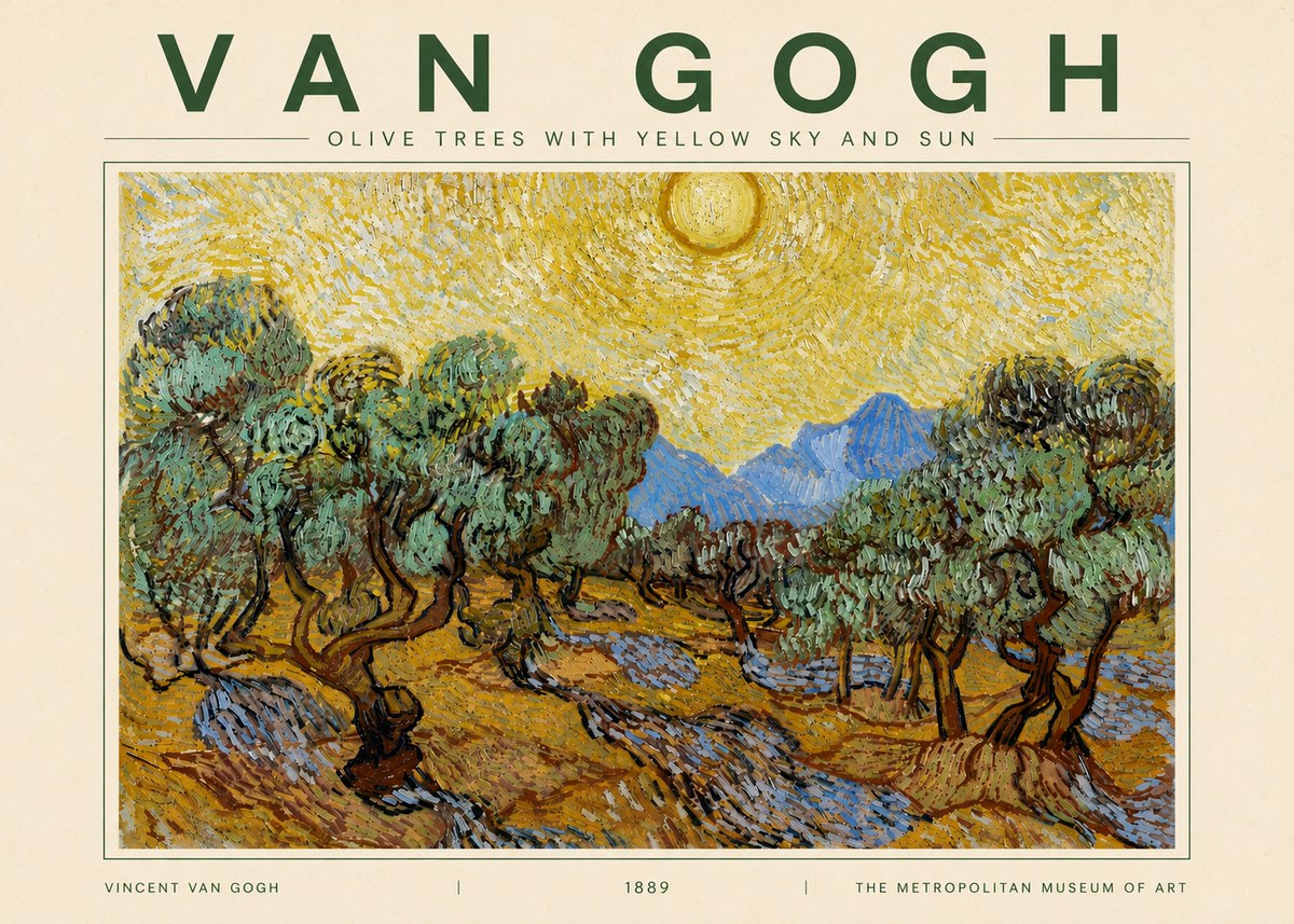 Van Gogh Olive Trees with Yellow Sky and Sun No4 - Juliste