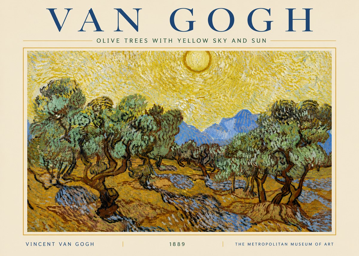 Van Gogh Olive Trees with Yellow Sky and Sun No5 - Juliste