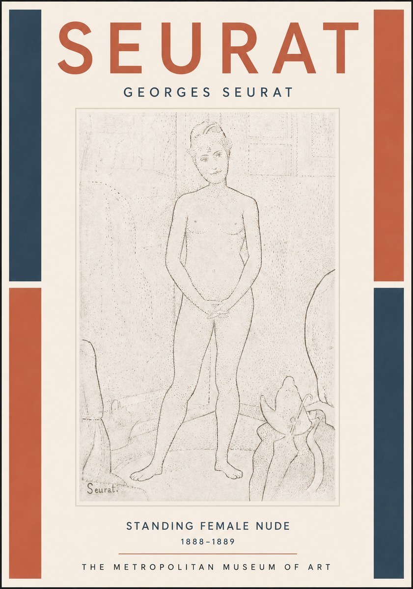 Seurat Standing Female Nude No5 - Juliste