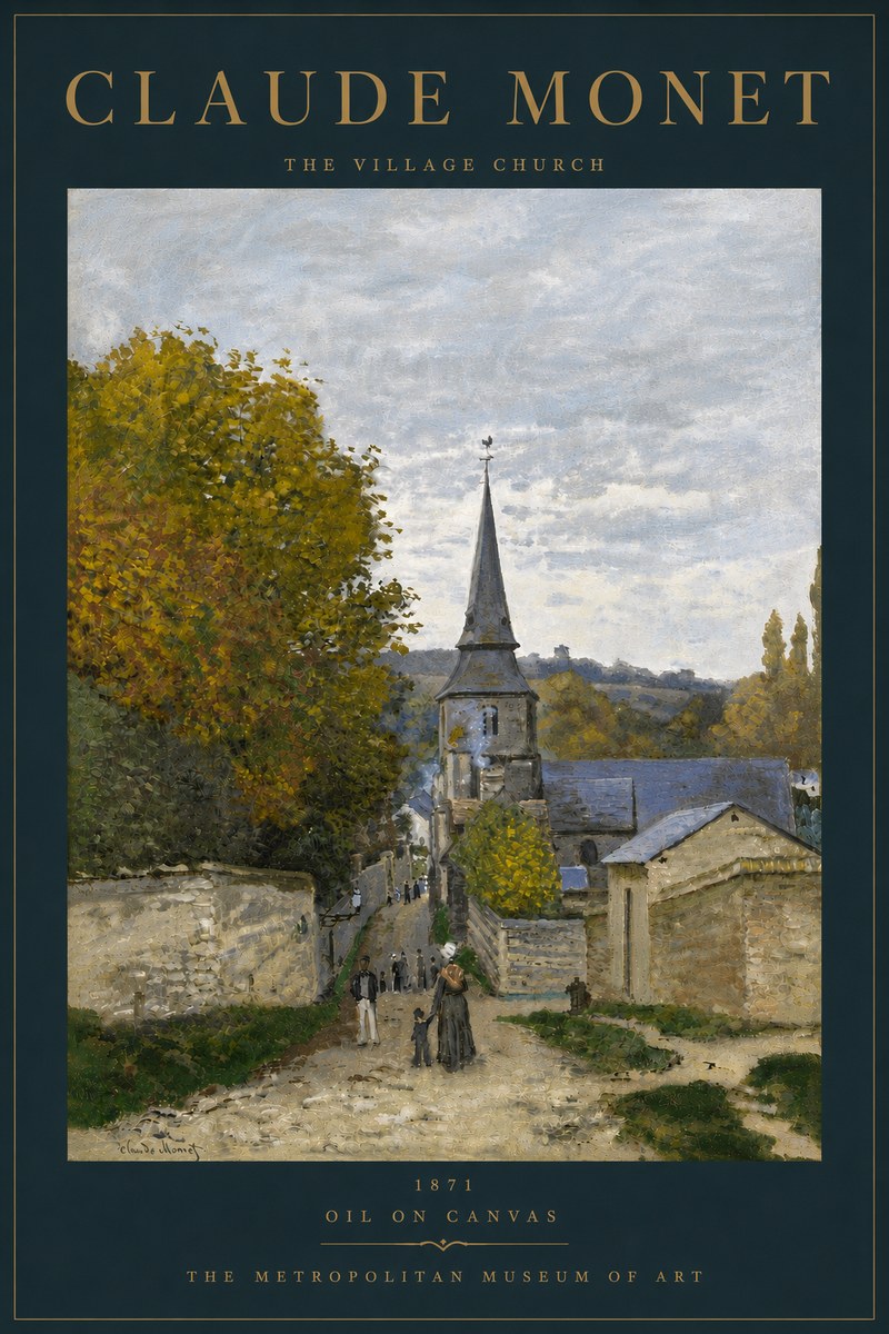 Monet The Village Church No6 - Juliste