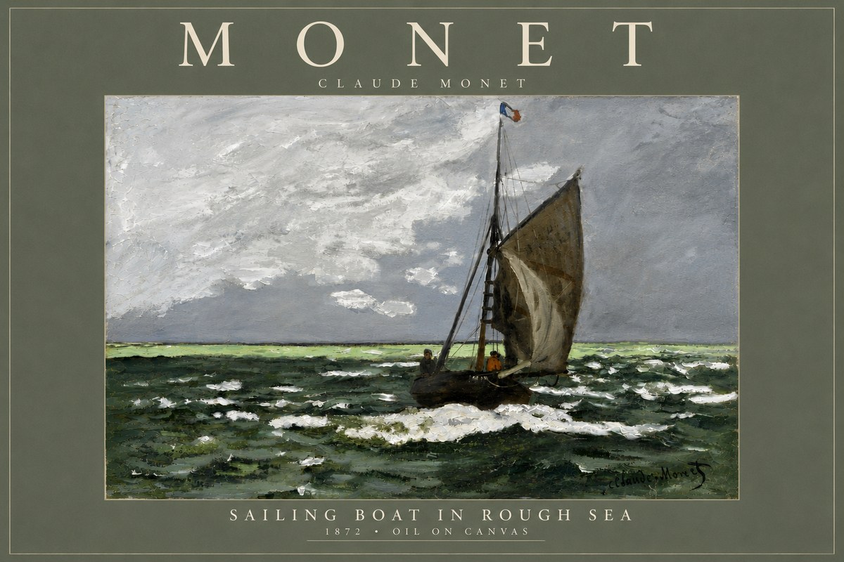 Monet Sailing Boat in Rough Sea No4 - Juliste