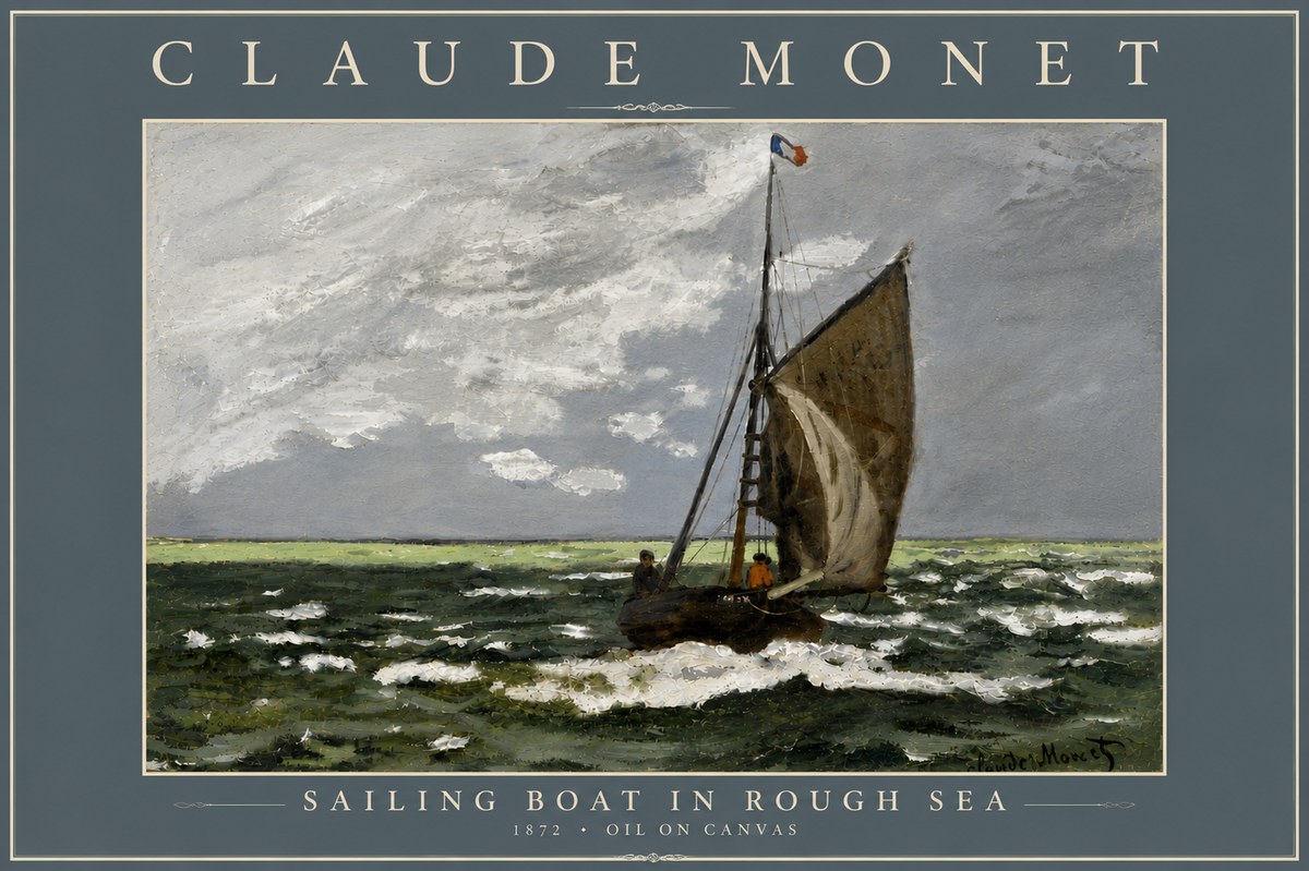 Monet Sailing Boat in Rough Sea No6 - Juliste