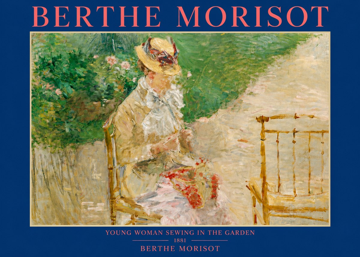 Berthe Morisot Young Woman Sewing in the Garden No3 - Juliste