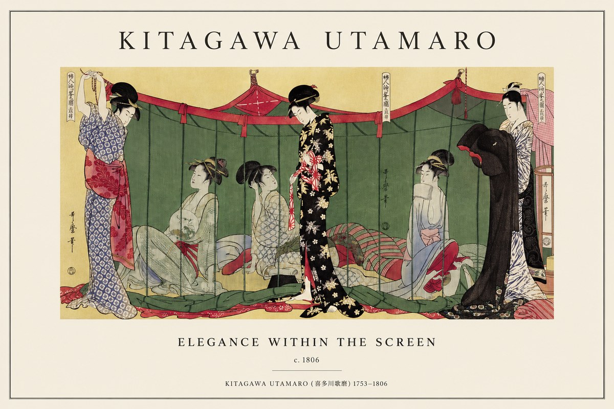Kitagawa Utamaro Elegance Within the Screen No1 - Juliste