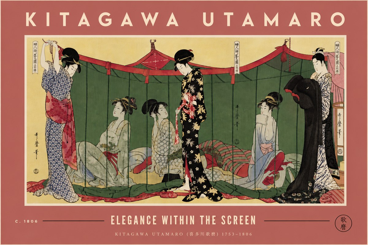 Kitagawa Utamaro Elegance Within the Screen No4 - Juliste