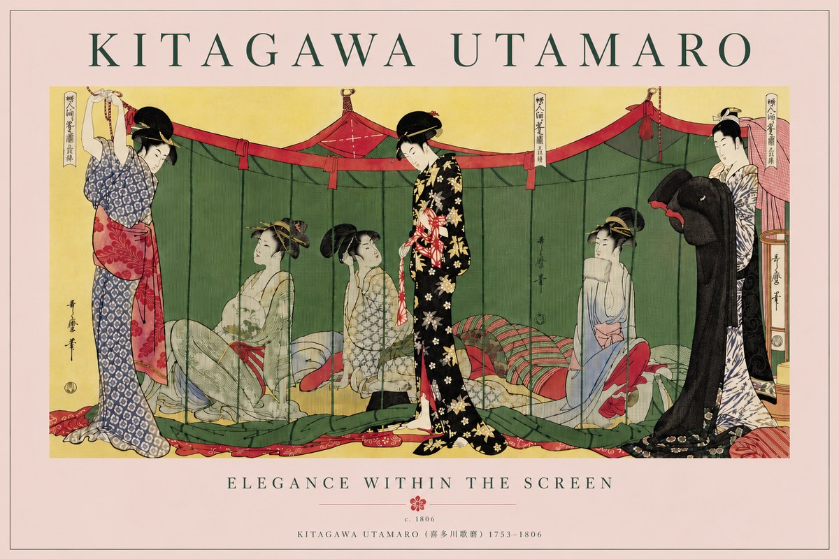 Kitagawa Utamaro Elegance Within the Screen No6 - Juliste