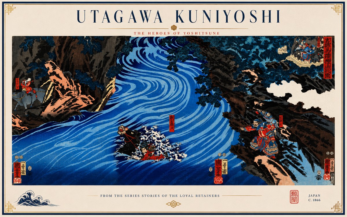 Utagawa Kuniyoshi The Heroes of Yoshitsune No3 - Juliste