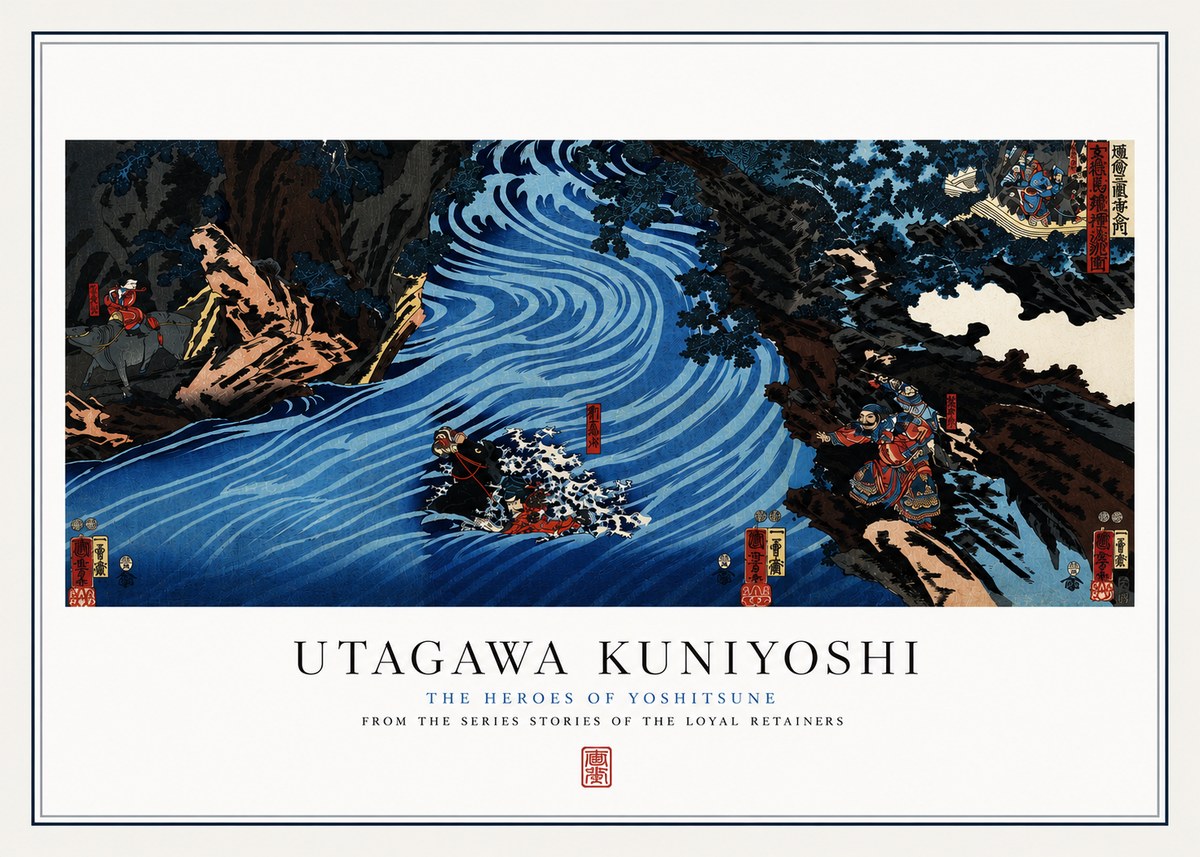 Utagawa Kuniyoshi The Heroes of Yoshitsune No4 - Juliste