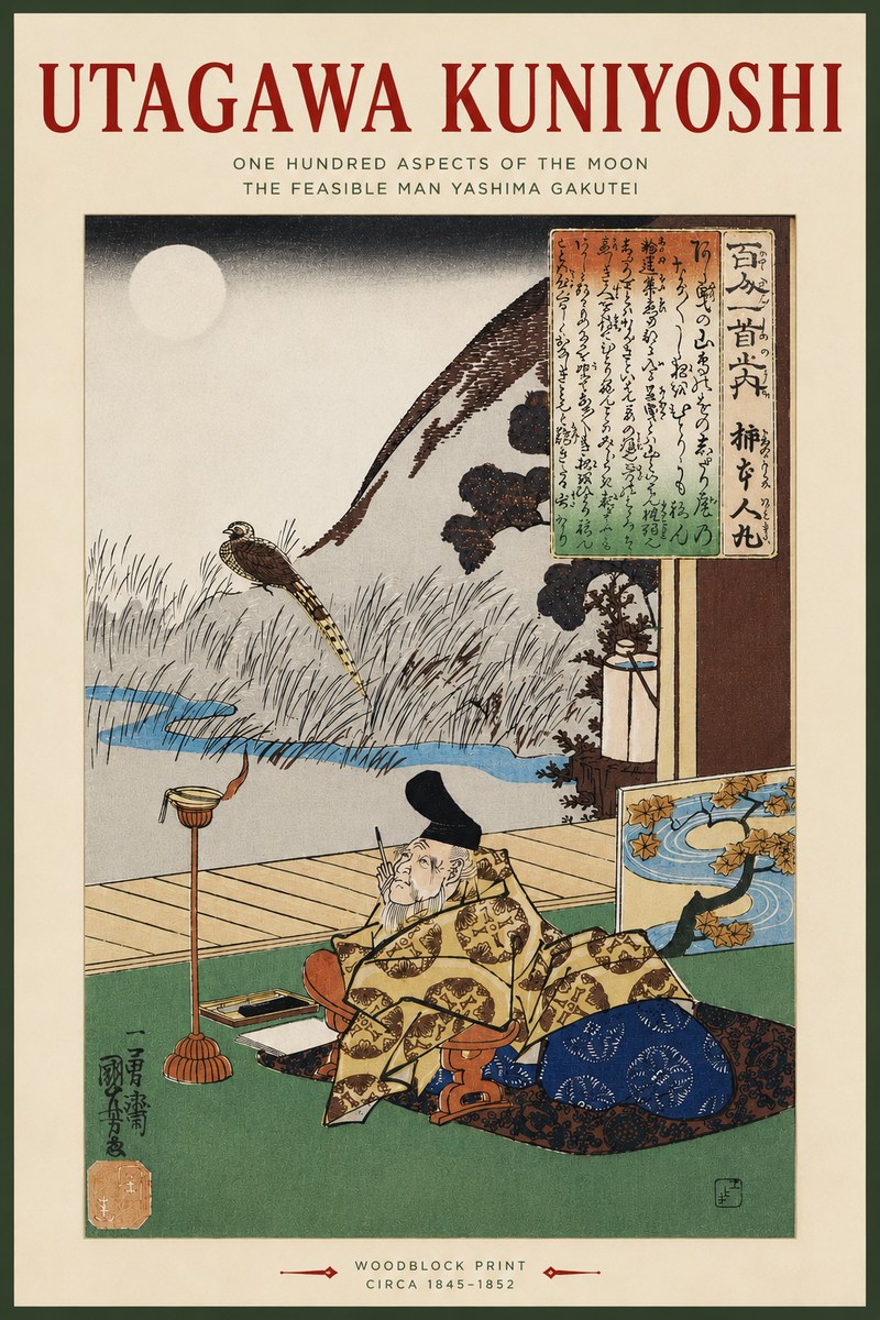 Utagawa Kuniyoshi The Feasible Man Yashima Gakutei No4 - Juliste