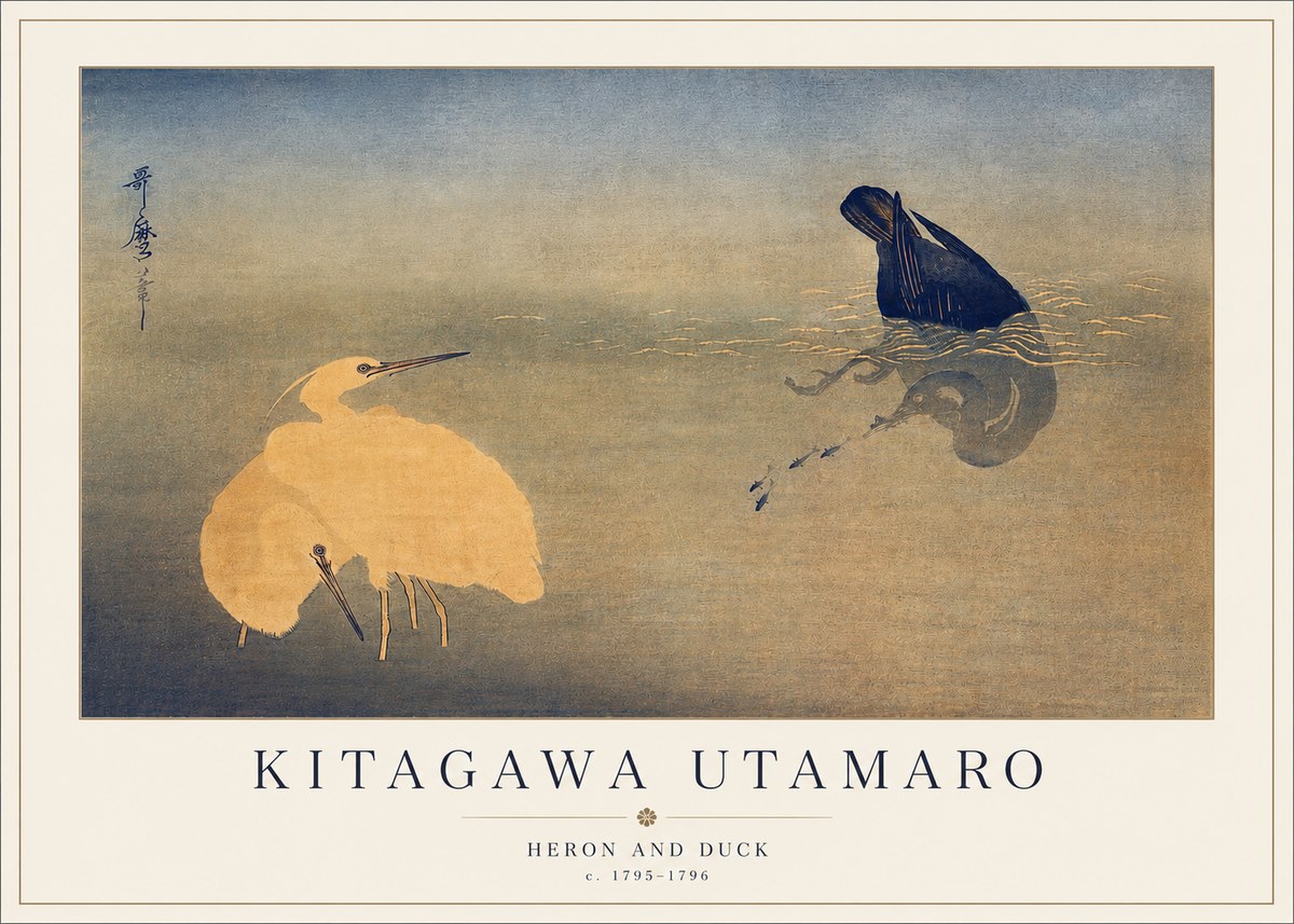 Kitagawa Utamaro Heron and Duck No3 - Juliste