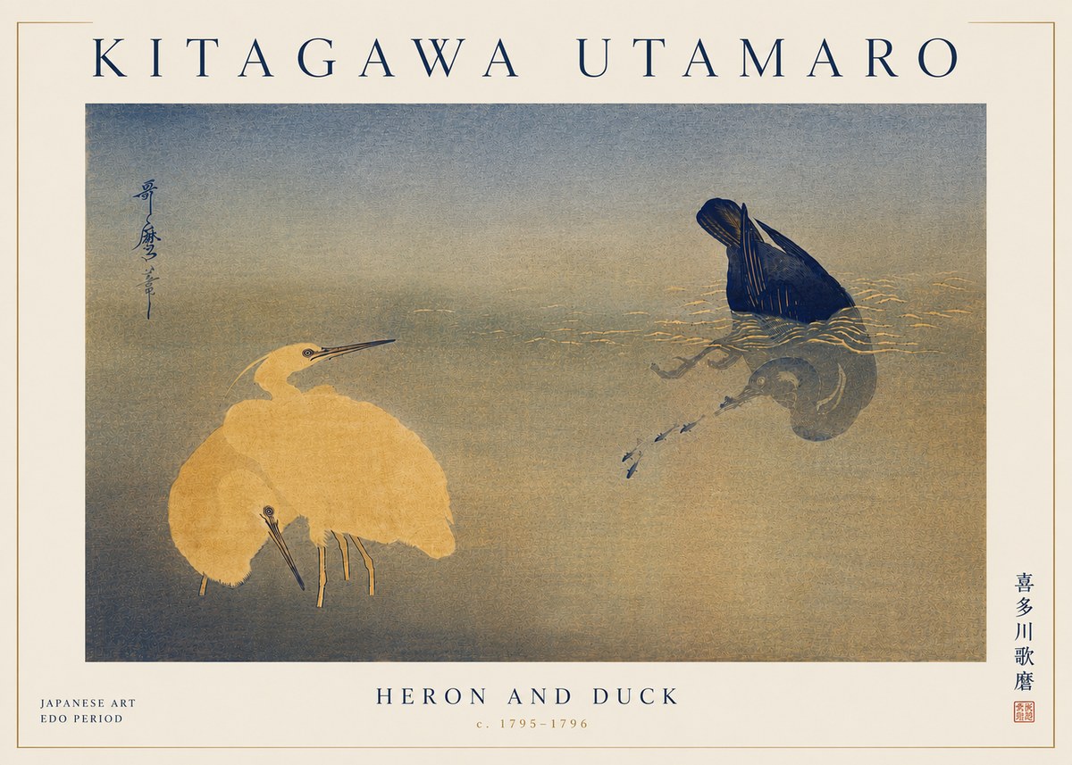 Kitagawa Utamaro Heron and Duck No6 - Juliste