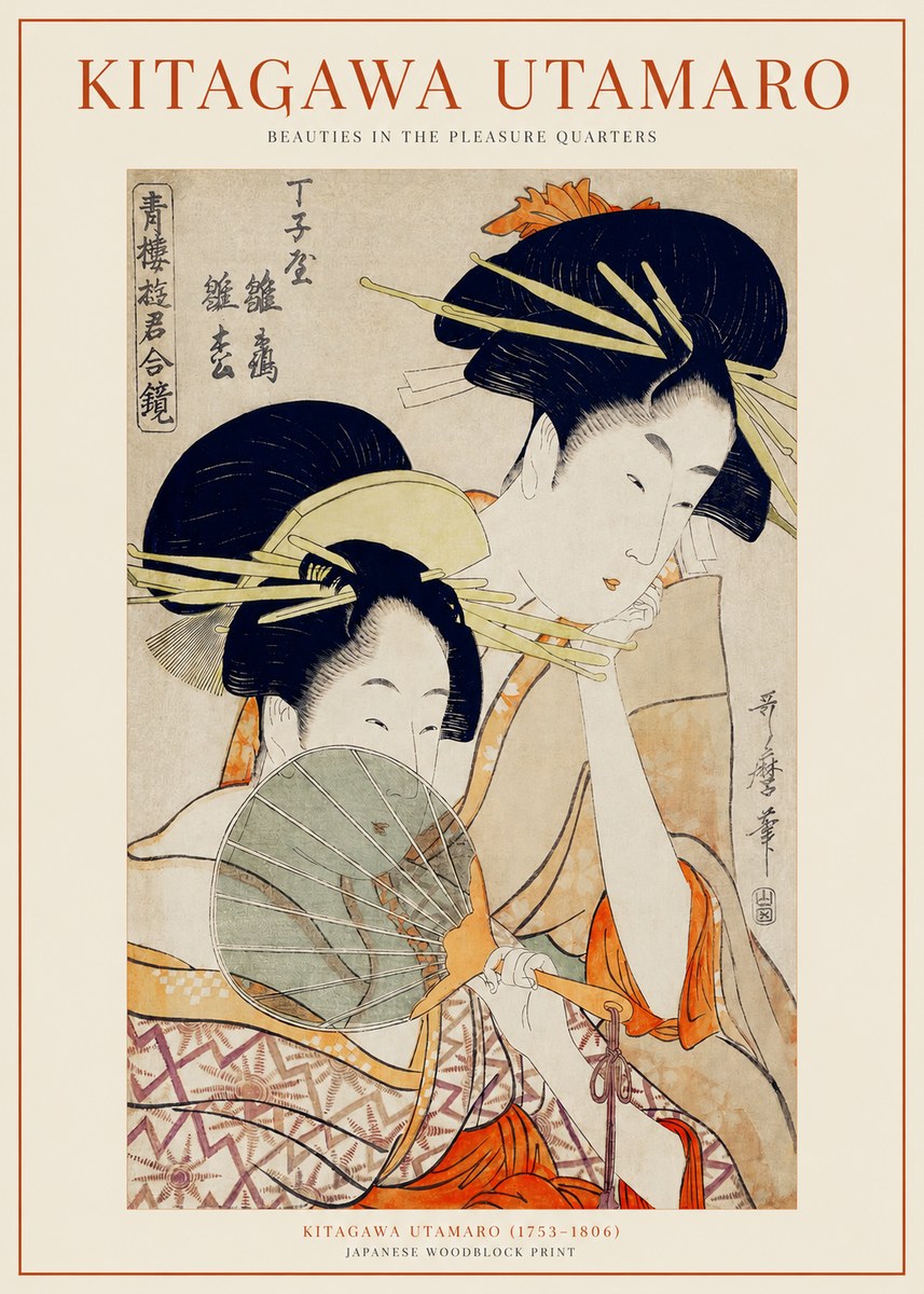 Kitagawa Utamaro Two Women with a Fan No2 - Juliste