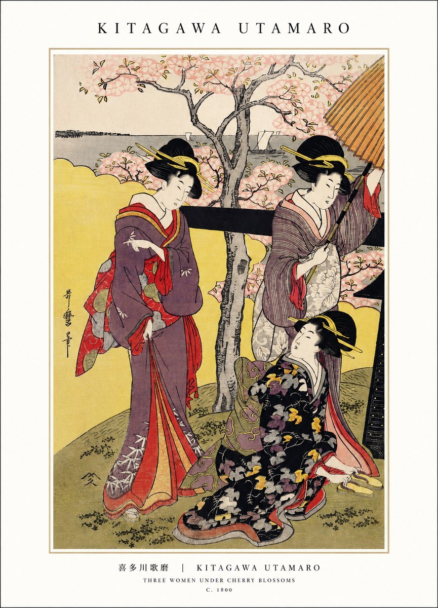 Kitagawa Utamaro Three Women Under Cherry Blossoms No1 - Juliste