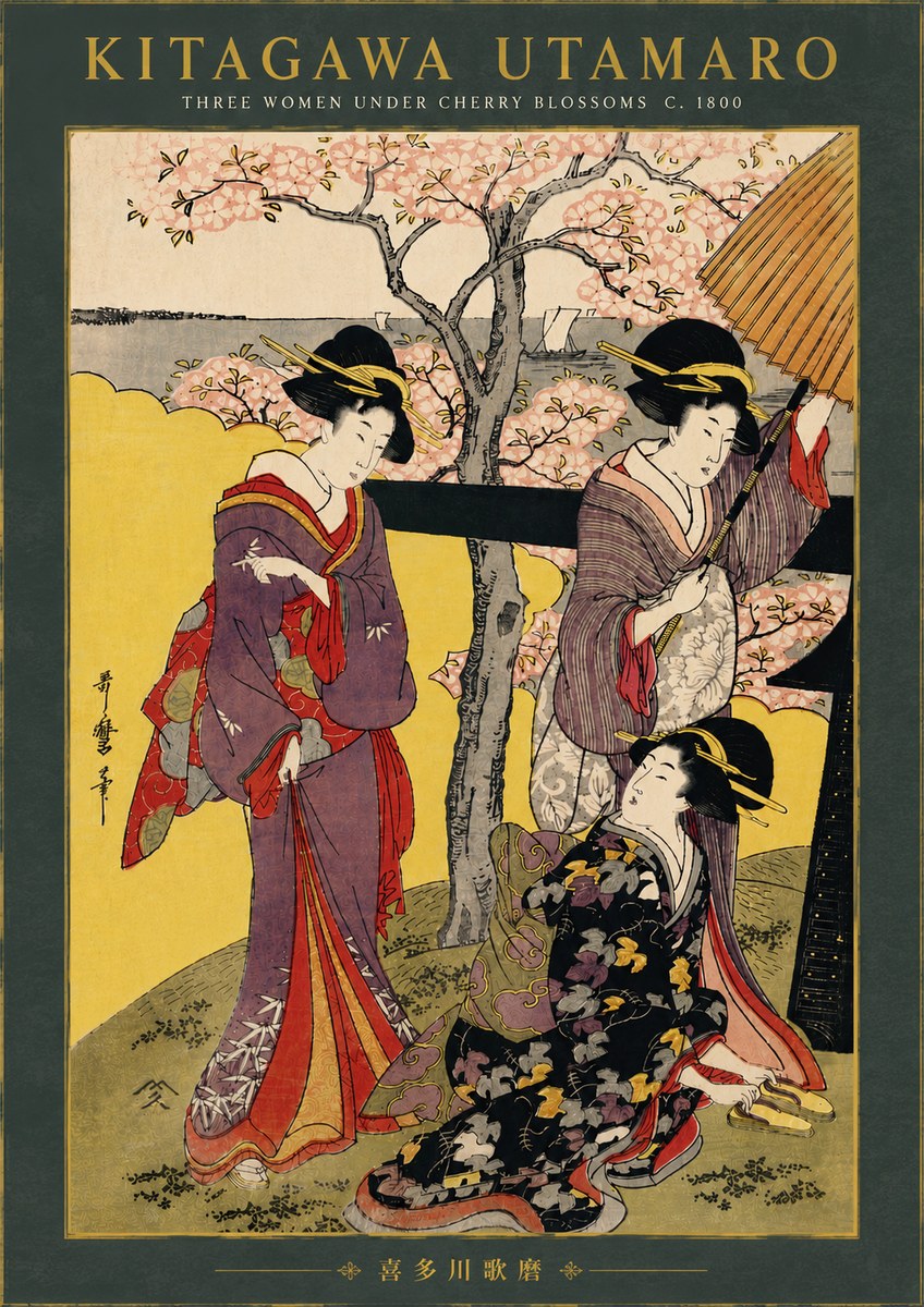 Kitagawa Utamaro Three Women Under Cherry Blossoms No6 - Juliste