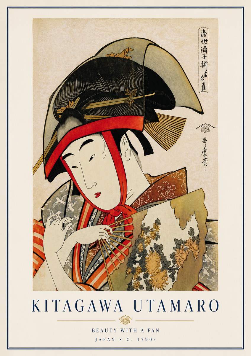 Kitagawa Utamaro Beauty with a Fan I No6 - Juliste