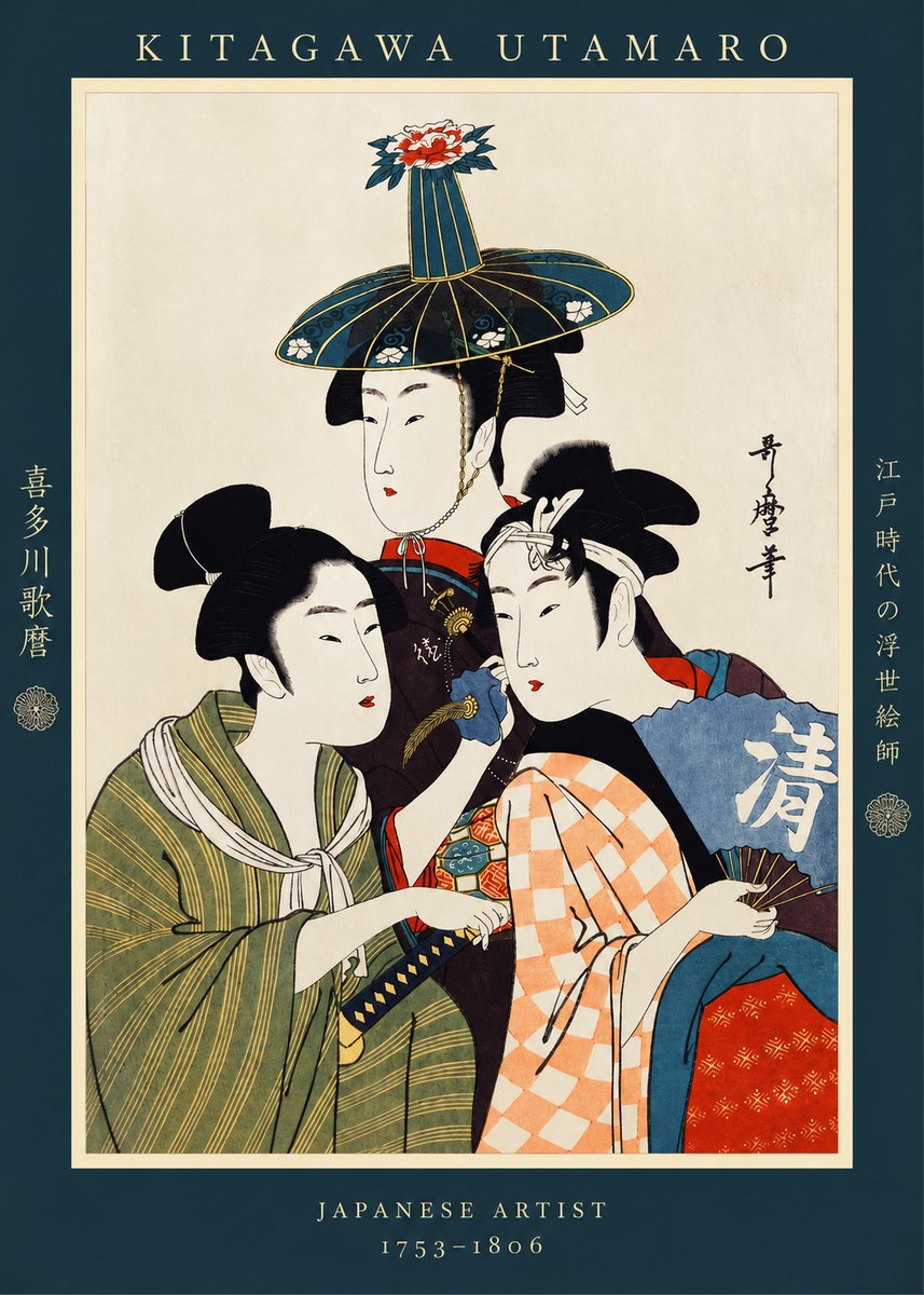 Kitagawa Utamaro Three Beauties No2 - Juliste