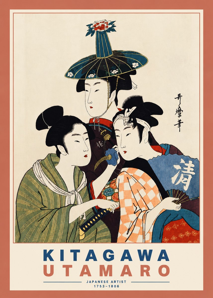 Kitagawa Utamaro Three Beauties No5 - Juliste