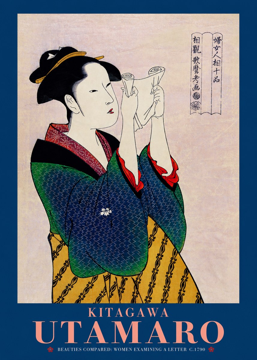 Kitagawa Utamaro Beauties Compared: Women Examining a Letter No2 - Juliste