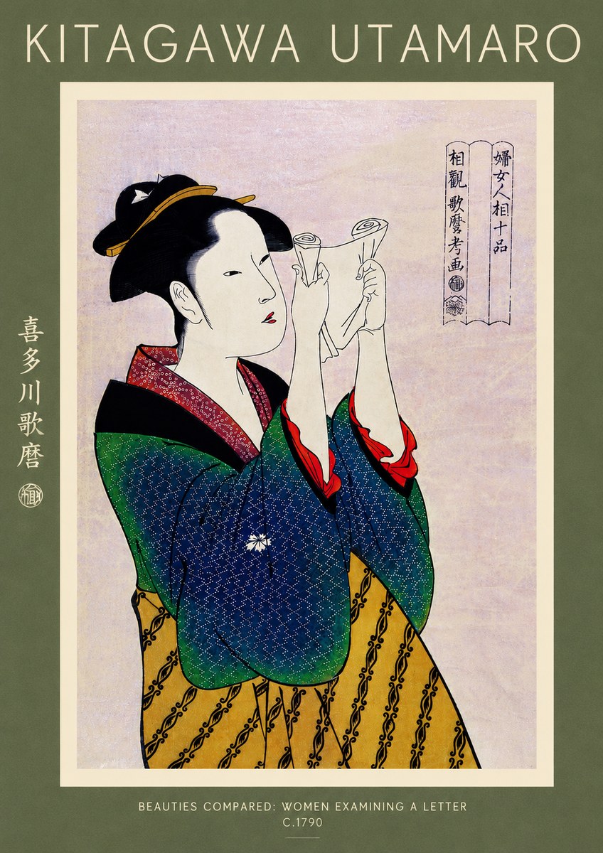 Kitagawa Utamaro Beauties Compared: Women Examining a Letter No4 - Juliste