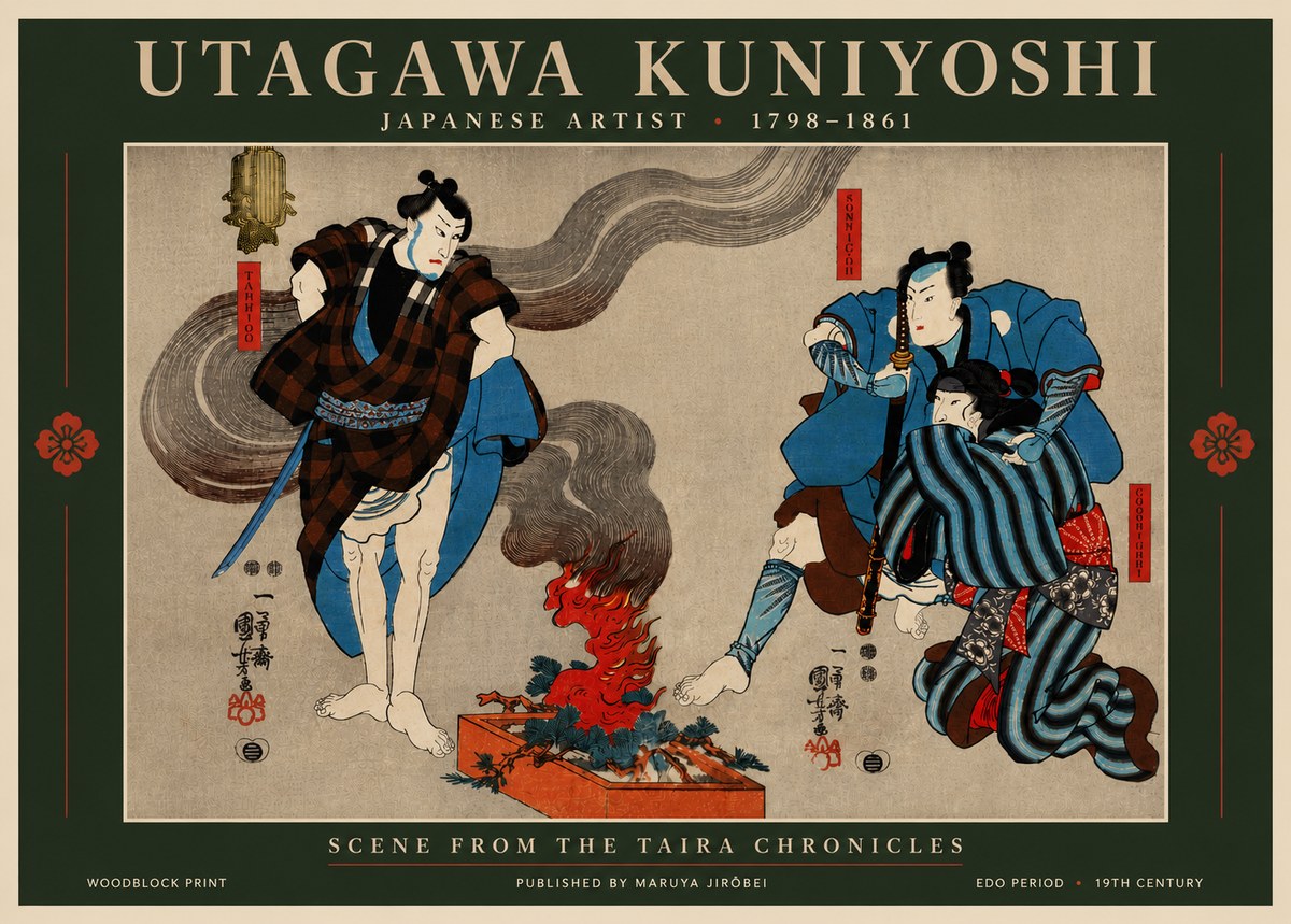 Utagawa Kuniyoshi Scene from the Taira Chronicles No6 - Juliste