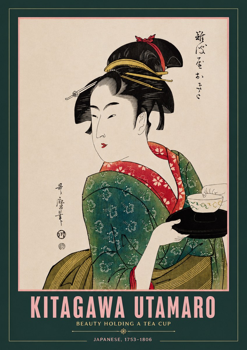 Kitagawa Utamaro Beauty Holding a Tea Cup No2 - Juliste