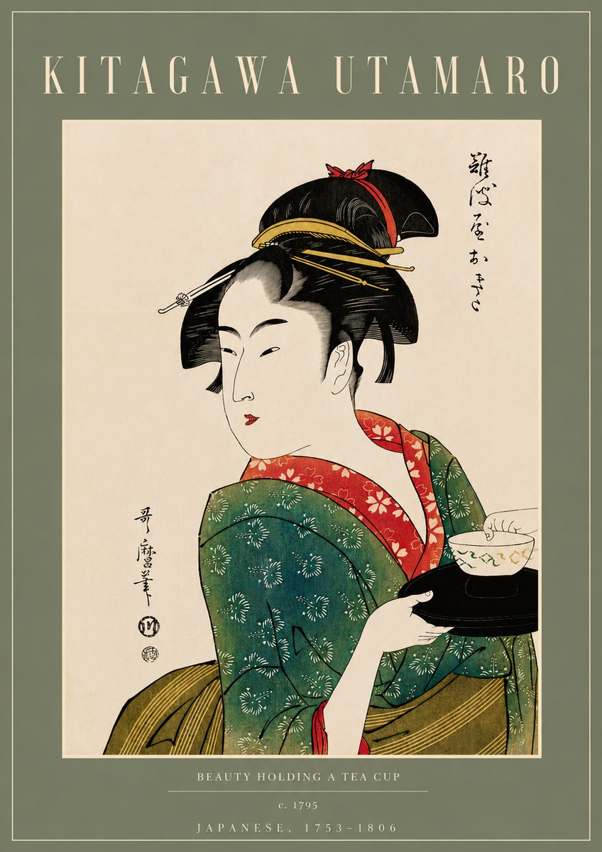 Kitagawa Utamaro Beauty Holding a Tea Cup No4 - Juliste