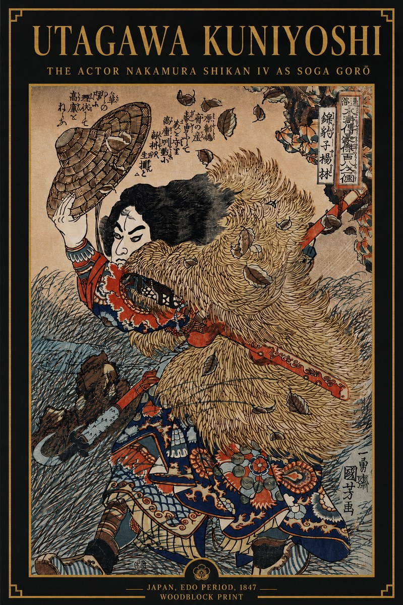 Utagawa Kuniyoshi The Actor Nakamura Shikan Iv as Soga Gorō No4 - Juliste