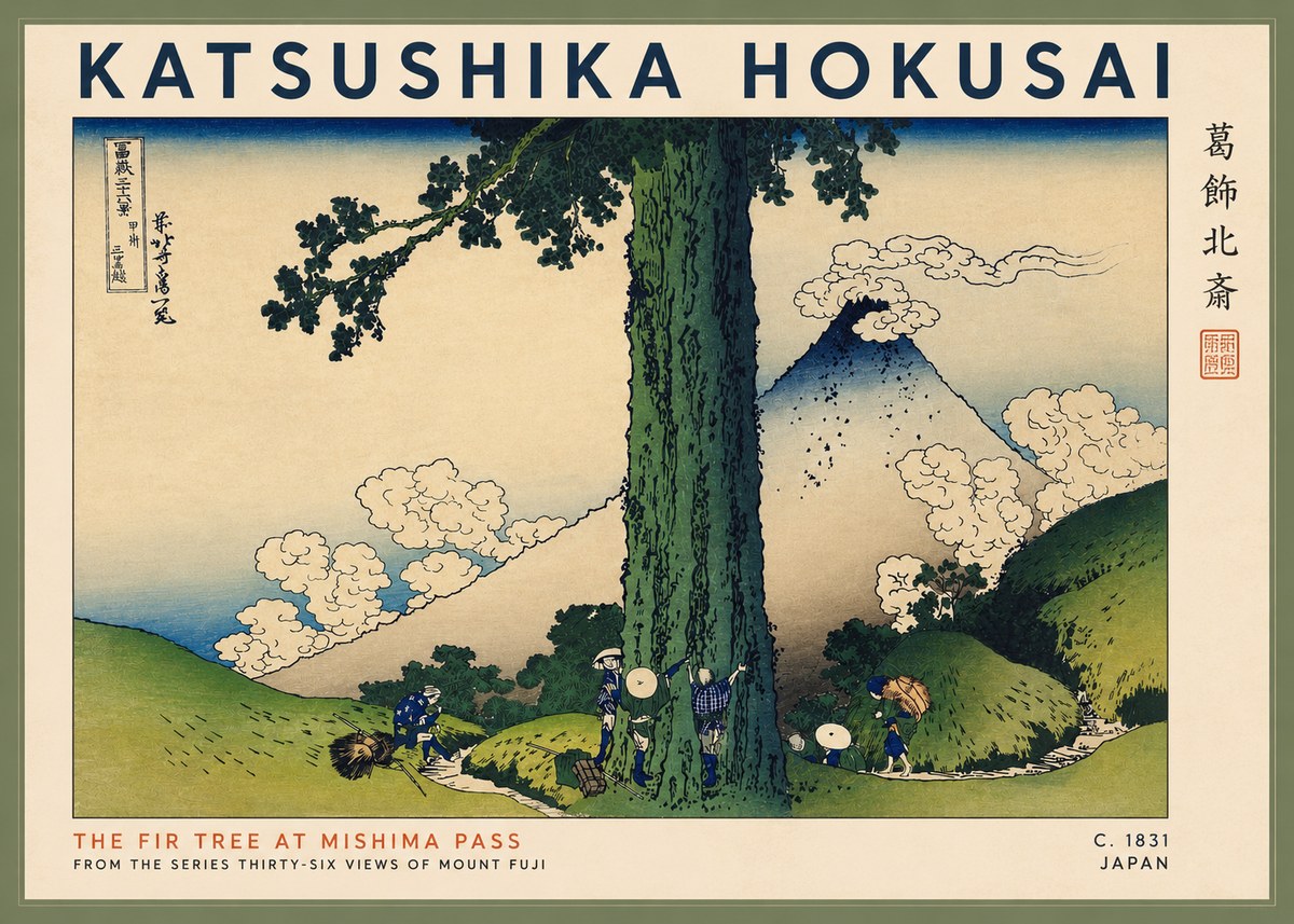 Katsushika Hokusai The Fir Tree at Mishima Pass No2 - Juliste