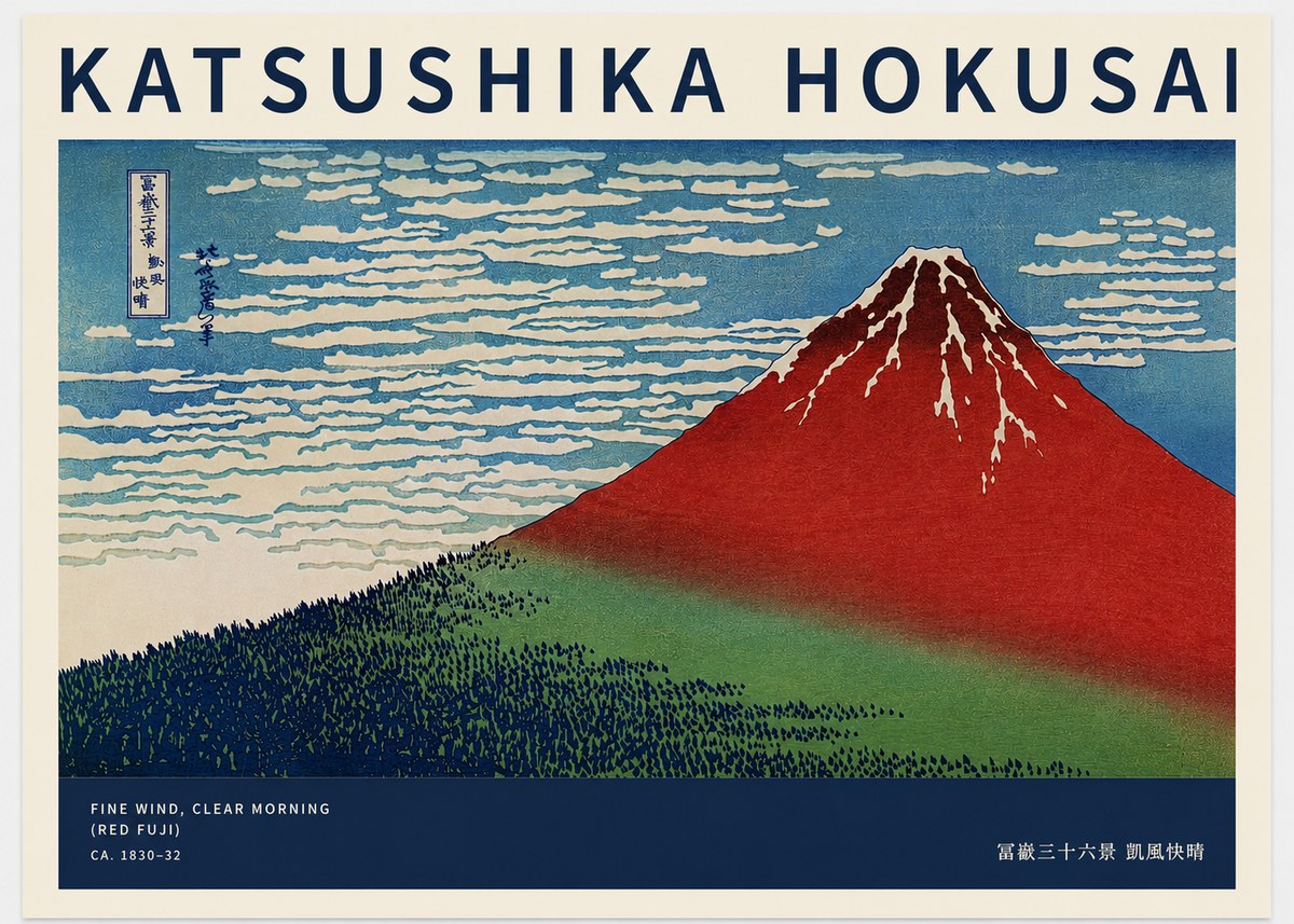 Katsushika Hokusai Fine Wind, Clear Morning (Red Fuji) I No2 - Juliste