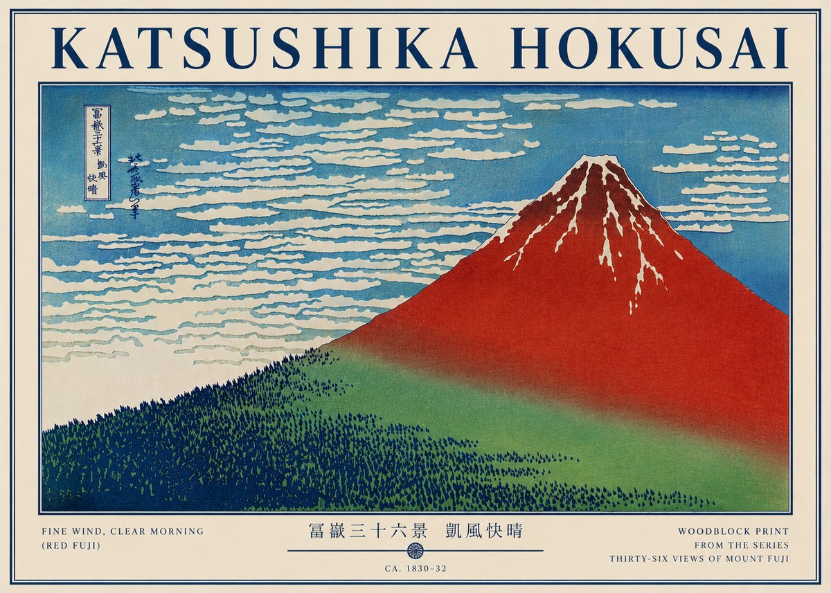 Katsushika Hokusai Fine Wind, Clear Morning (Red Fuji) I No3 - Juliste