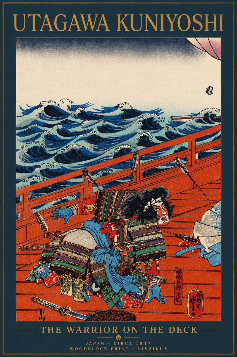 Utagawa Kuniyoshi The Warrior on the Deck No5 - Juliste