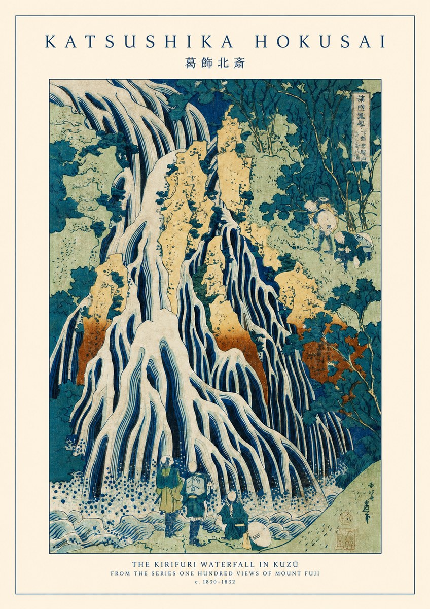 Katsushika Hokusai The Kirifuri Waterfall in Kuzū from the Series One Hundred Views of Mount Fuji No1 - Juliste