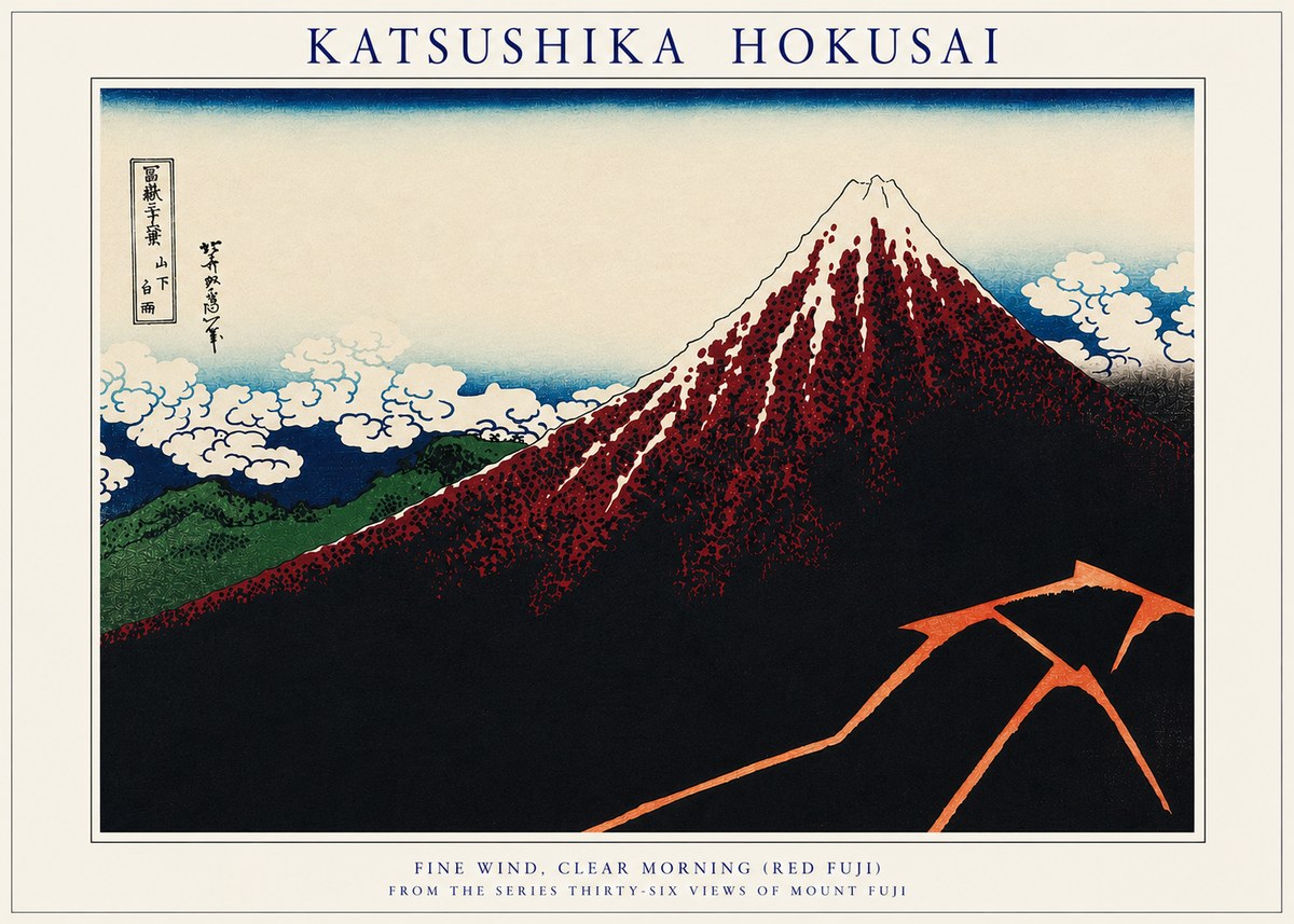 Katsushika Hokusai Fine Wind, Clear Morning (Red Fuji) II No3 - Juliste