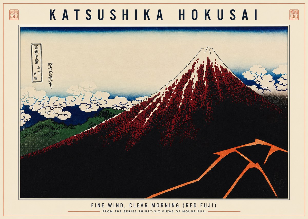 Katsushika Hokusai Fine Wind, Clear Morning (Red Fuji) II No6 - Juliste