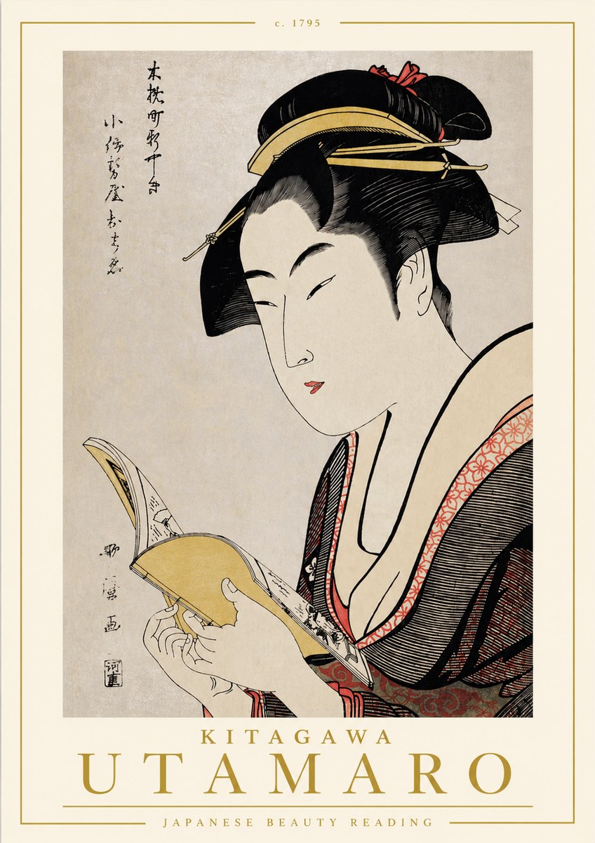 Kitagawa Utamaro Japanese Beauty Reading No4 - Juliste