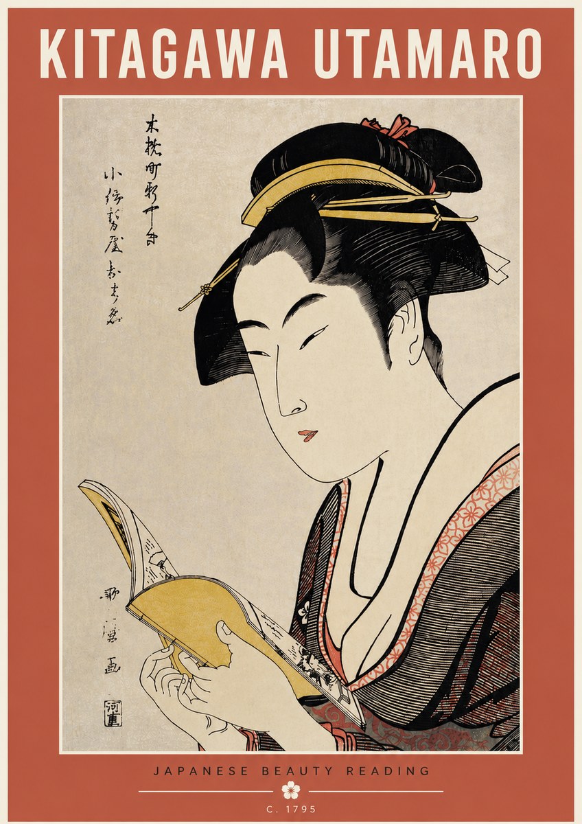 Kitagawa Utamaro Japanese Beauty Reading No5 - Juliste