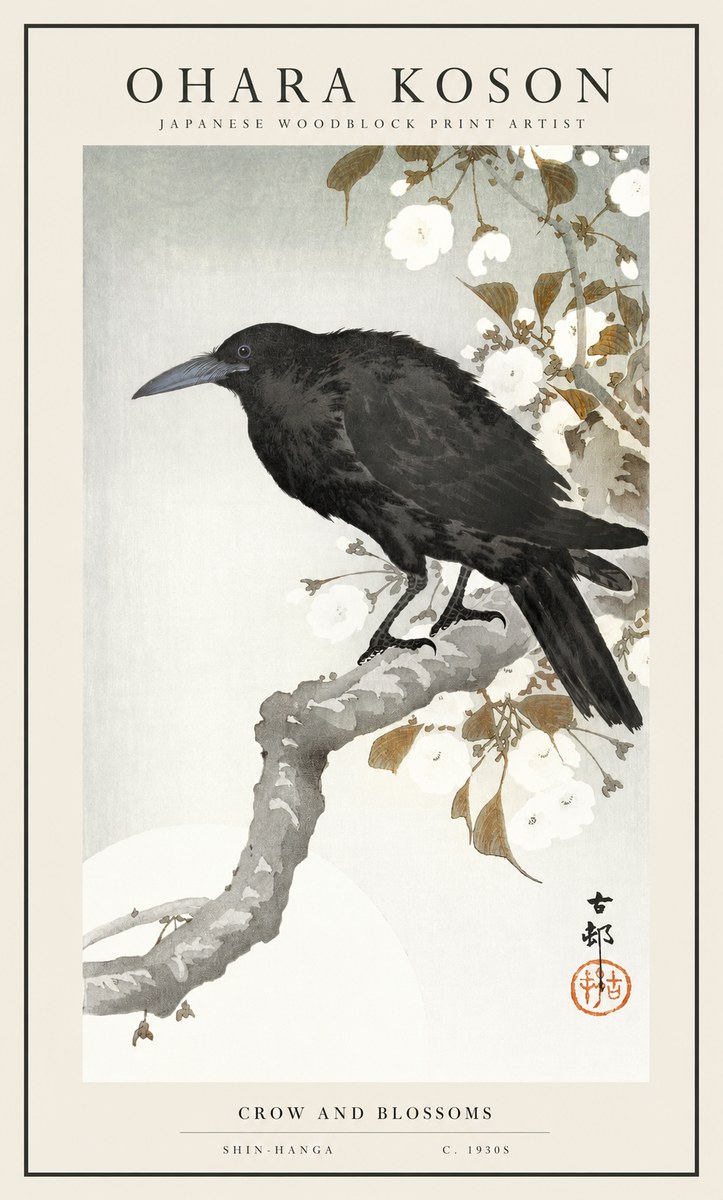 Ohara Koson Crow and Blossoms I No1 - Juliste