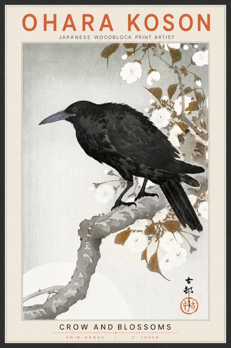 Ohara Koson Crow and Blossoms I No4 - Juliste