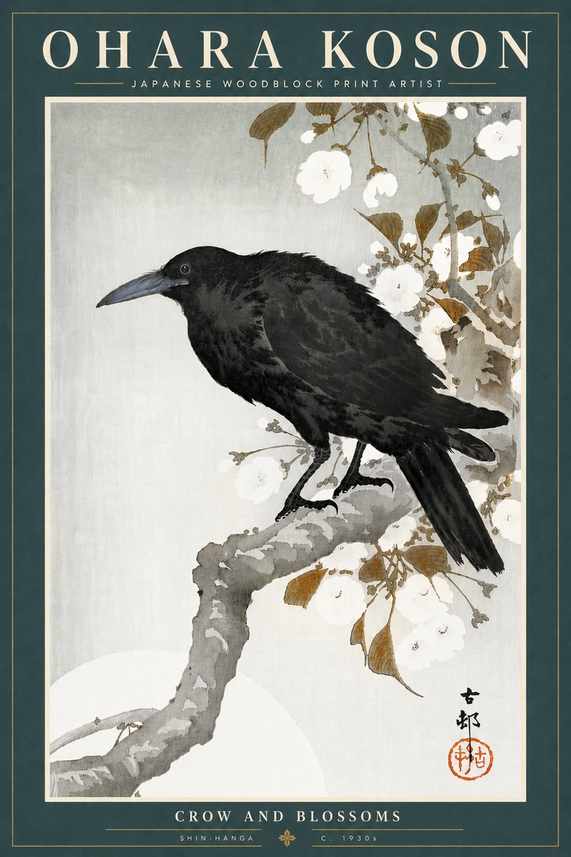 Ohara Koson Crow and Blossoms I No5 - Juliste