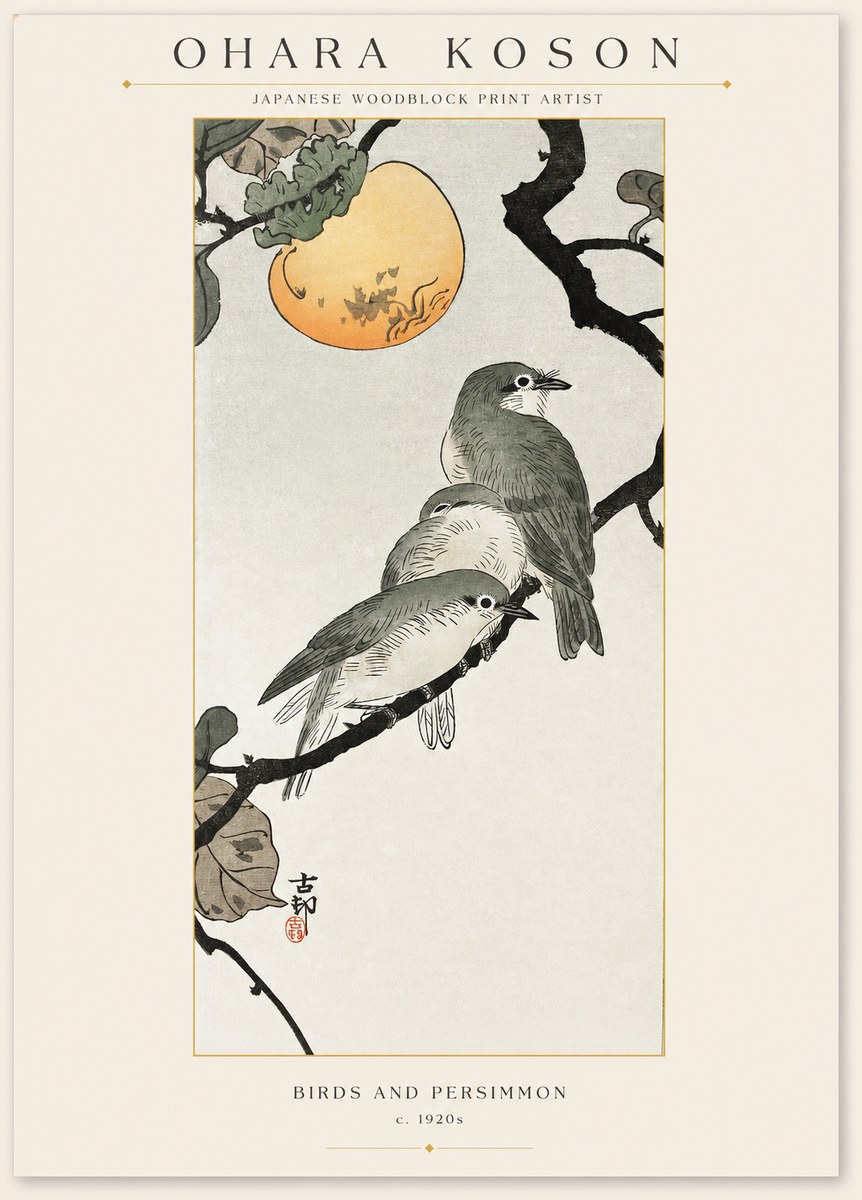 Ohara Koson Birds and Persimmon No1 - Juliste