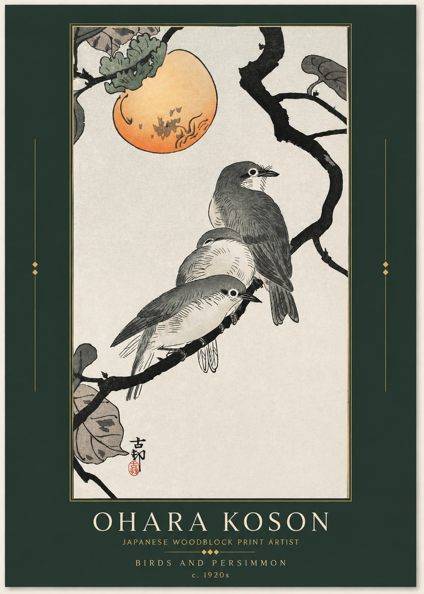Ohara Koson Birds and Persimmon No3 - Juliste
