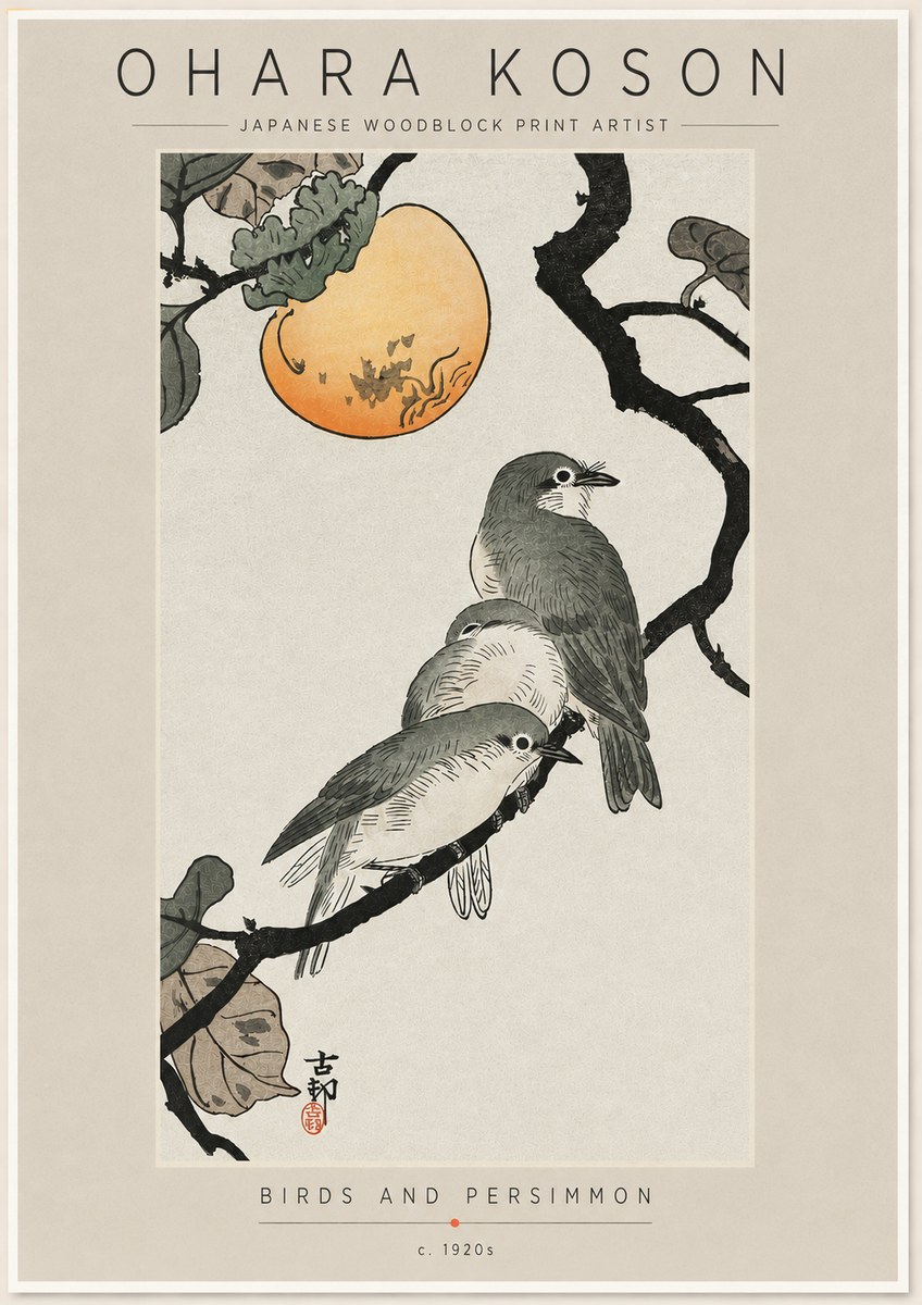 Ohara Koson Birds and Persimmon No6 - Juliste
