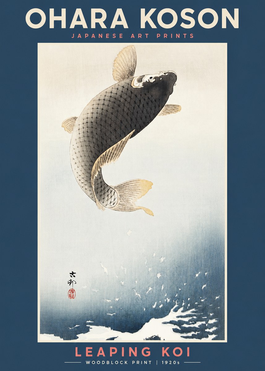 Ohara Koson Leaping Koi I No2 - Juliste