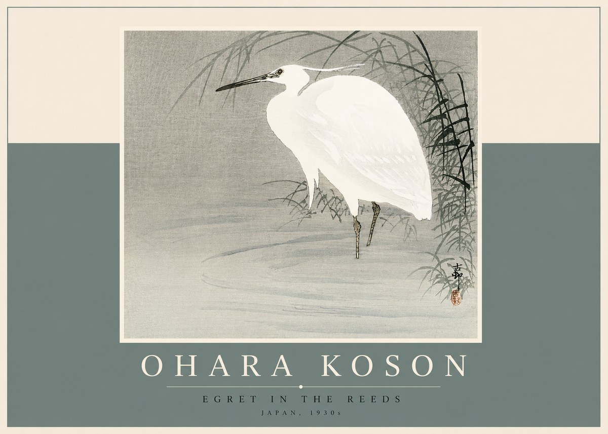 Ohara Koson Egret in the Reeds No2 - Juliste