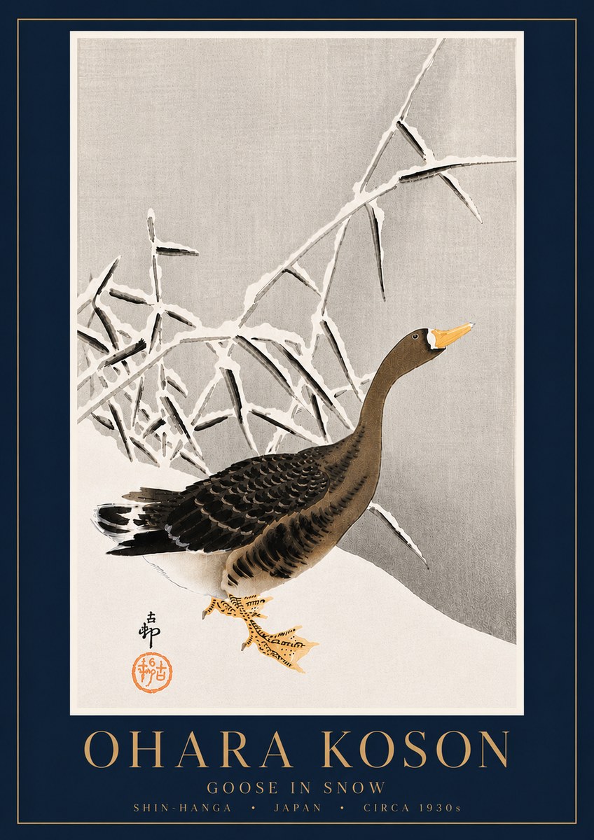 Ohara Koson Goose in Snow No6 - Juliste